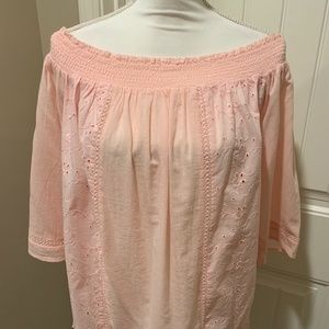 NWOT Style & Co Pink Eyelet & Lace Top